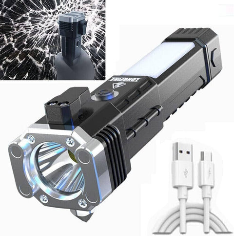 Versatile High Power Led Flashlight Focus Light Power Bank and Window Hammer