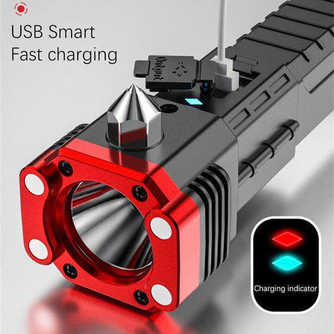 Versatile High Power Led Flashlight Focus Light Power Bank and Window Hammer