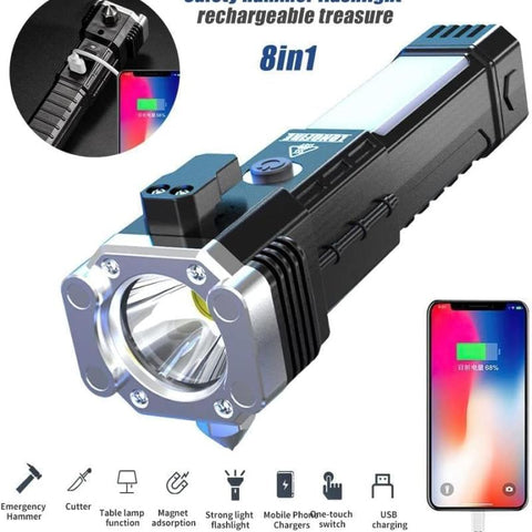 Versatile High Power Led Flashlight Focus Light Power Bank and Window Hammer
